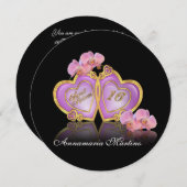 gezoet 16 Roze en zwarte ronde uitnodiging (Voorkant / Achterkant)