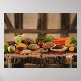 Gezond eten selectie op rustieke houten achtergron poster
