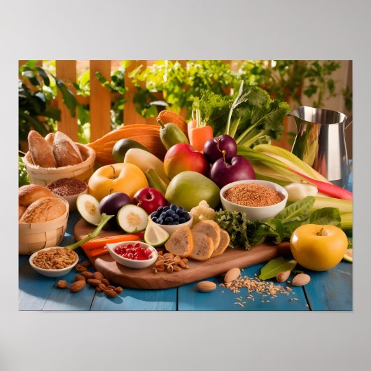 Gezond eten Verspreid op rustieke houten tafel Poster (Voorkant)