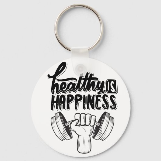 Gezond geluk is Gym Motivatie Ontwerp Sleutelhanger (Voorkant)