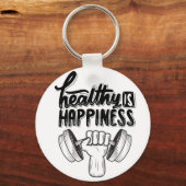 Gezond geluk is Gym Motivatie Ontwerp Sleutelhanger (Voorkant)