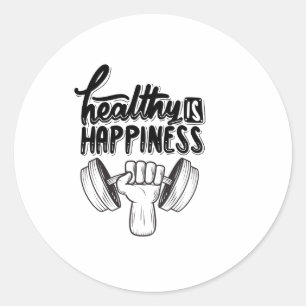 gezond is gelukkig gym motivatie ontwerp ronde sticker