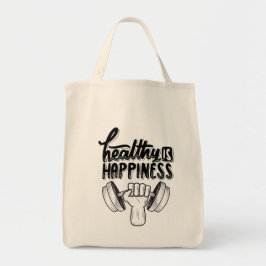 gezond is gelukkig gym motivatie ontwerp tote bag