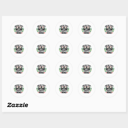 Gezond lichaam Happy Mind Gezonde levensstijl Perf Ronde Sticker (Vel)