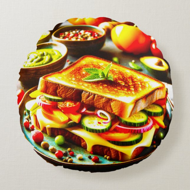 Gezond ontmoet toegeeflijk: een gegrilde kaas geno rond kussen (Voorkant)