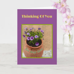 GEZOND WERDEN/ PAARSE MARGRIETEN IN TERRACOTTA POT KAART