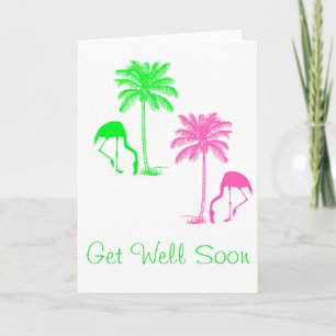 Gezond Worden Tropische Palmboom Flamingo's Kaart