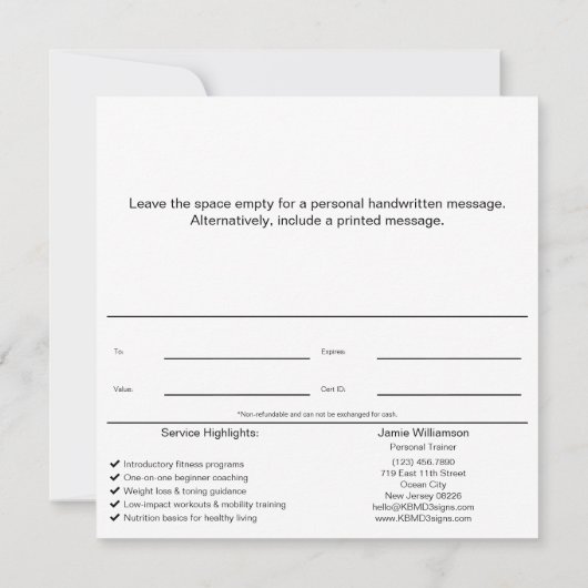 Gezonde gewoonten Coach Beloning Cadeaubon (Achterkant)