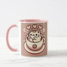 Gezonde Kat & Koffie-Schattigee Kawaii Kat in Teac