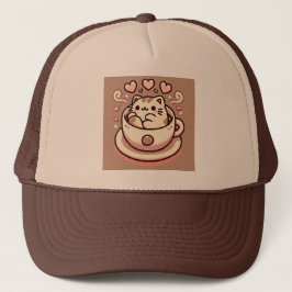 Gezonde Kat & Koffie-Schattigee Kawaii Kat in Teac Trucker Pet