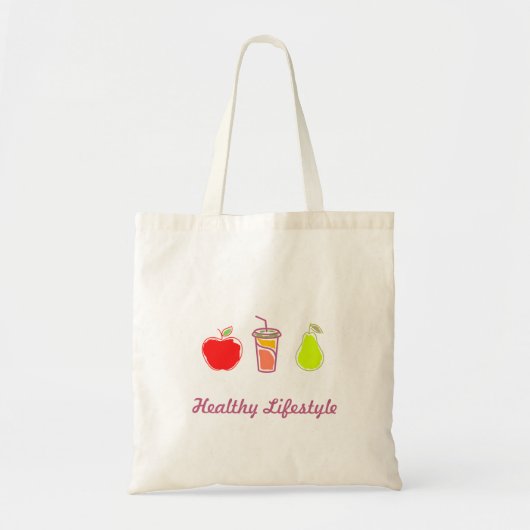 Gezonde levende kleurrijke voedingsmiddelen en dra tote bag (Voorkant)