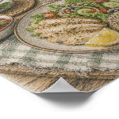 Gezonde mediterraanse lunch bij raam gekleurde pot poster (Hoek)