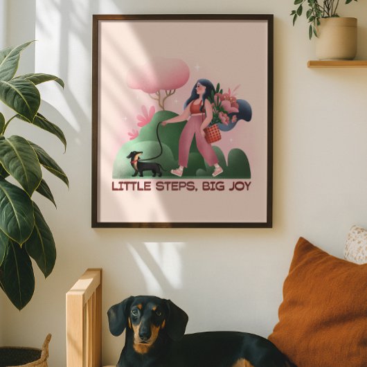 Gezonde Meisje Wandelende Hond Illustratie Poster