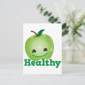 Gezonde met groene kawaii-appel met een schattig g briefkaart (Staand voorkant)