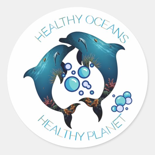 Gezonde Oceanen Dolfijnen Milieukunst Ronde Sticker (Voorkant)