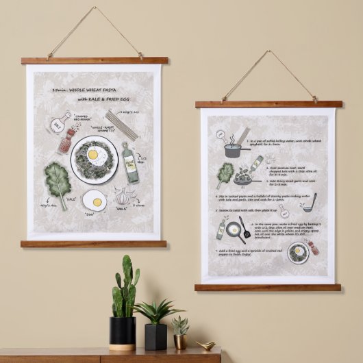 Gezonde ontbijt pasta recept illustratie hangend wandkleed (Asymmetrisch)