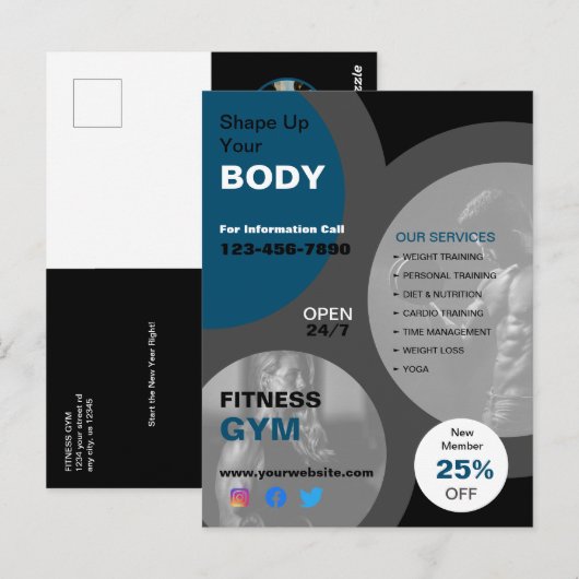 Gezondheid en fitness Gym Business Briefkaart (Voorkant / Achterkant)