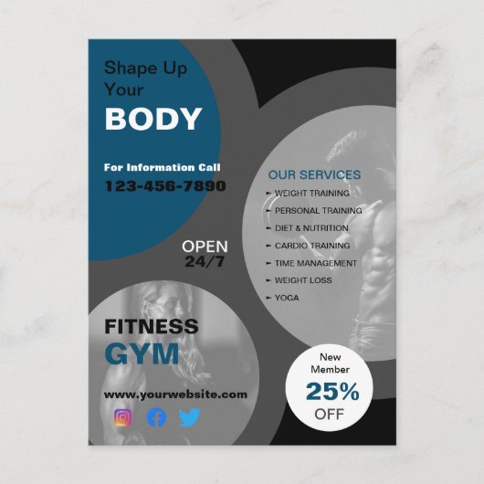 Gezondheid en fitness Gym Business Briefkaart (Voorkant)