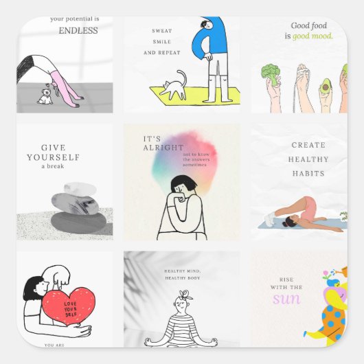 Gezondheid en welzijn vierkante sticker (Voorkant)