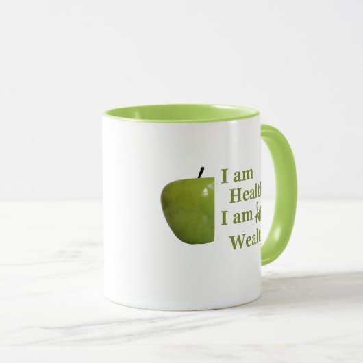 Gezondheid is rijkdom motivatie positieve uitsprak mok (Voorkant rechts)