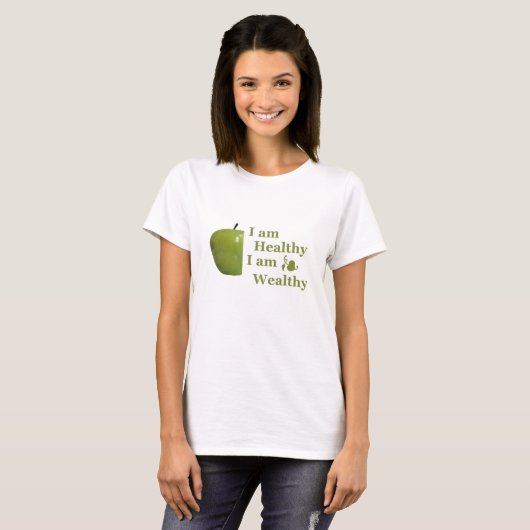 Gezondheid is rijkdom motivatie positieve uitsprak t-shirt (Voorkant volledig)