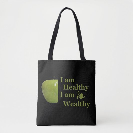 Gezondheid is rijkdom motivatie positieve uitsprak tote bag (Voorkant)