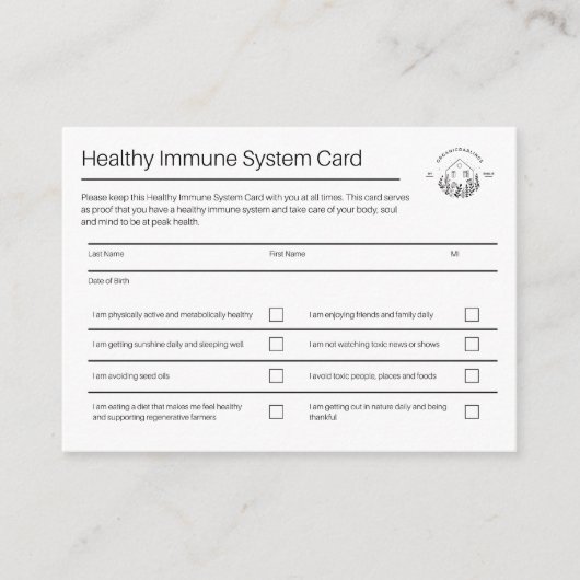 Gezondheid van het immuunsysteem | Verpakking van Visitekaartje (Voorkant)