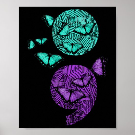 Gezondheid Zelfmoord Bewustzijn Semicolon Vlinders Poster (Voorkant)