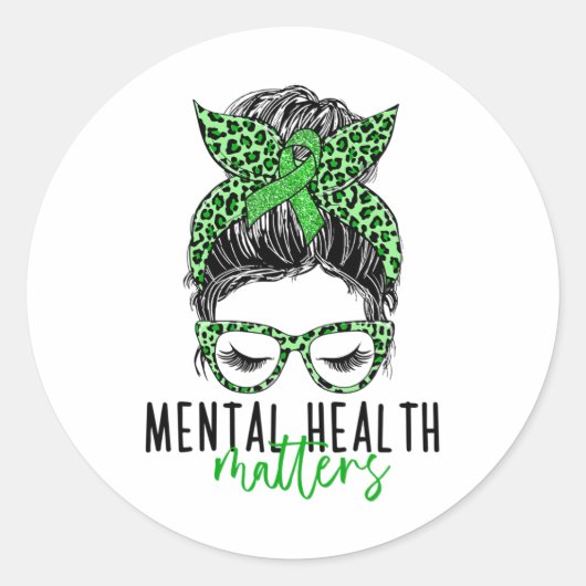 Gezondheidsproblemen Messy Bun Vrouw Neurodiversit Ronde Sticker (Voorkant)