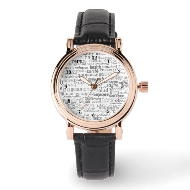 Gezondheidstekst Multi-Language Watch Horloge (Voorkant)