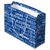 Gezondheidstekst Multilanguage Blue Gift Bag Uw kl Groot Cadeauzakje (Achterkant Gekanteld)