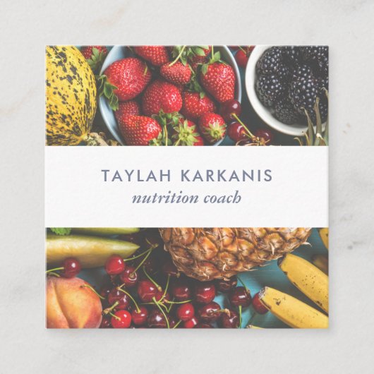 Gezondheidsveld Verse kleurrijke vruchtendrukplein Vierkante Visitekaartje (Voorkant)