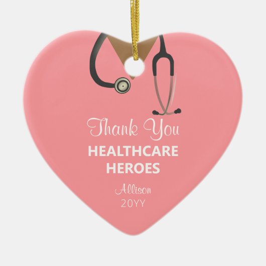 Gezondheidszorg Heroes Dank u roze gepersonaliseer Keramisch Ornament (Voorkant)