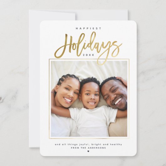 Gezondste Feestdagen Minimalistisch Goud Foto Coll Feestdagenkaart (Voorkant)