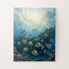 Gezonken schip en school vissen legpuzzel