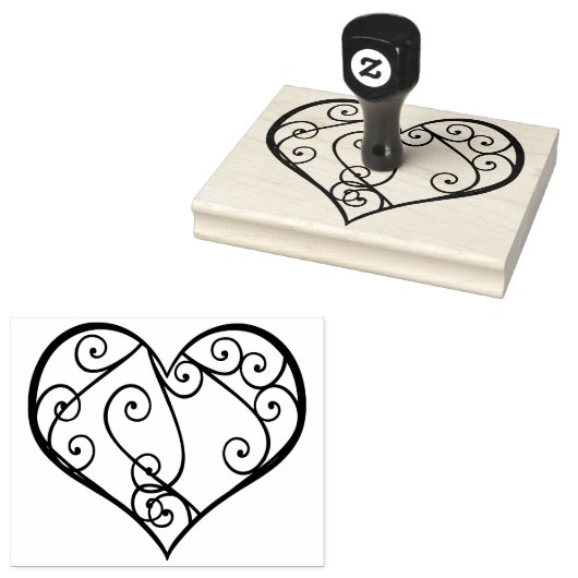 Gezwoerd hart, kleur binnen, 4 x 5 inch rubberen s rubberstempel (Gestempeld)