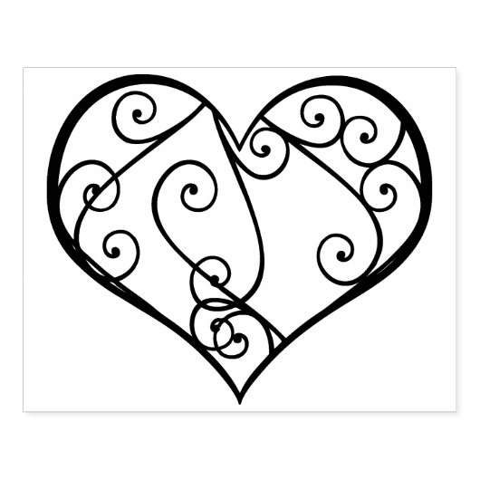 Gezwoerd hart, kleur binnen, 4 x 5 inch rubberen s rubberstempel (Afrduk)