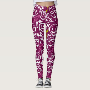 GFT02-Graffiti Hoofdzakelijk Wit.Roze BG Leggings