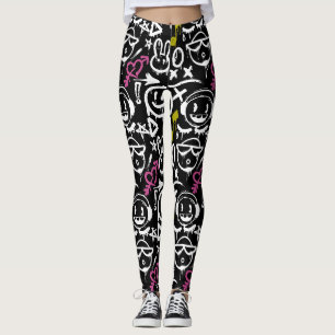 GFT02-Graffiti Hoofdzakelijk Wit.Zwarte BG Leggings