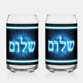 Ggloed Blue Shalom op Etched Star van David Blikvorm Glas (Voorkant)
