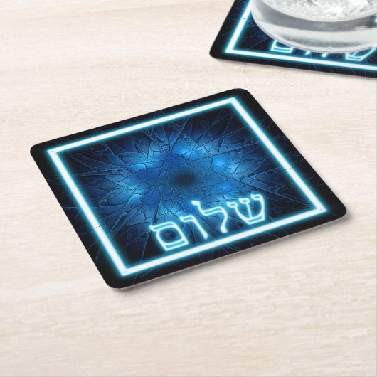 Ggloed Blue Shalom op Etched Star van David Kartonnen Onderzetters (Schuin)