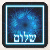 Ggloed Blue Shalom op Etched Star van David Kartonnen Onderzetters (Voorkant)