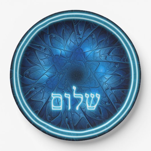 Ggloed Blue Shalom op Etched Star van David Papieren Bordje (Voorkant)