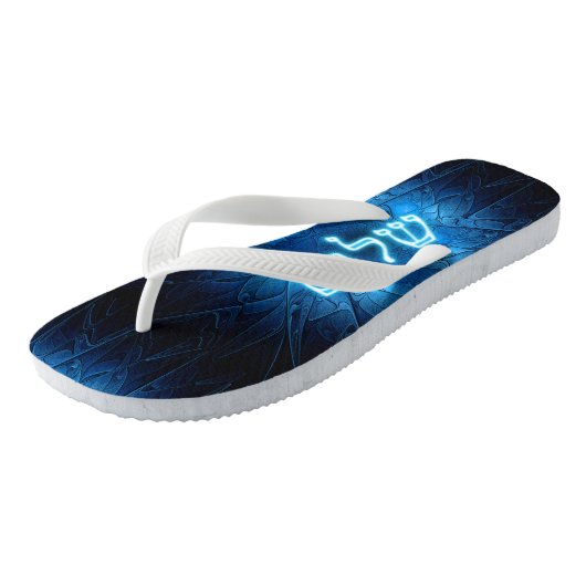 Ggloed Blue Shalom op Etched Star van David Teenslippers (Schuin)