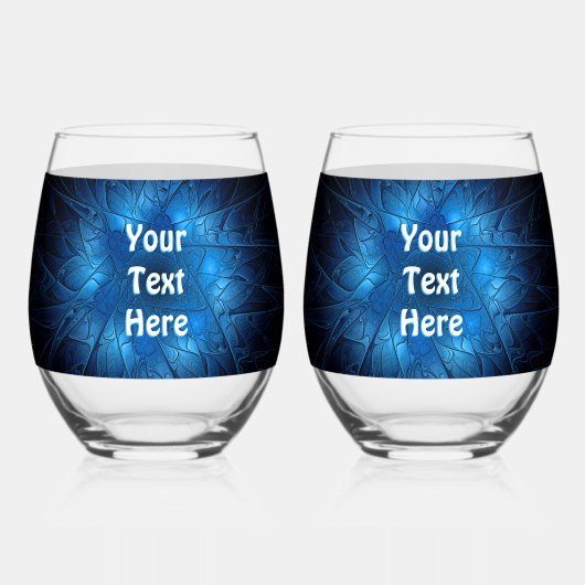 Ggloed Blue Shalom op Etched Star van David Wijnglas Zonder Voet (Achterkant)