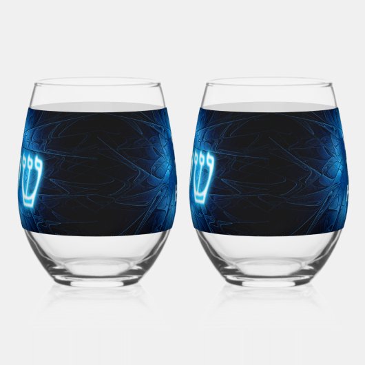 Ggloed Blue Shalom op Etched Star van David Wijnglas Zonder Voet (Links)