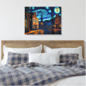 Ggloed City Street onder Sterrennacht Sky - Canvas Afdruk (Insitu (Slaapkamer))