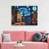 Ggloed City Street onder Sterrennacht Sky - Canvas Afdruk (Insitu (Woonkamer))