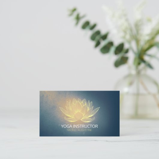 Ggloed Gold Lotus en Blue Grunge Yoga Instructor Visitekaartje (Staand voorkant)