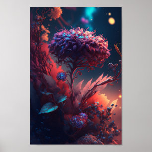 Ggloed Neon Floral Fantasy Art Poster